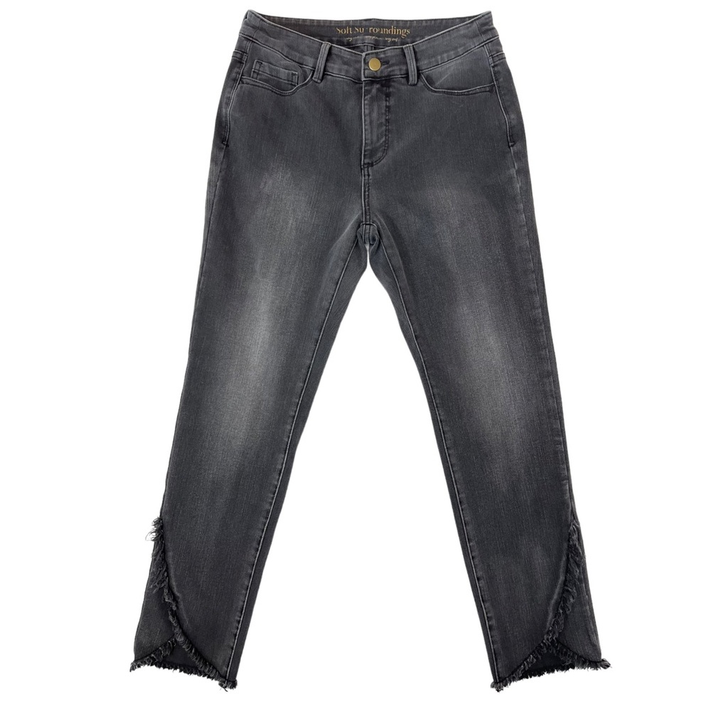 Soft Surroundings Skinny Jeans Dark Gray Frayed Tulip Hem Mid Rise Size 4
